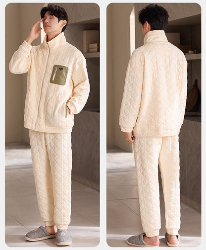 Modern Utility Couple Pajamas – Quilted Air Cotton Zip-Up Set by Gullei