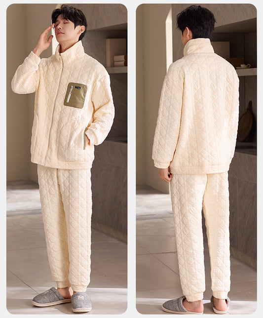 Modern Utility Couple Pajamas – Quilted Air Cotton Zip-Up Set by Gullei