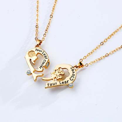 Engravable Clover Magnetic Hearts Couple Necklaces Gift