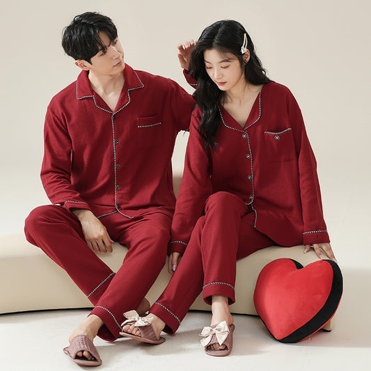 Matching Red Chinese Style Couples Pajamas Set 100% Cotton