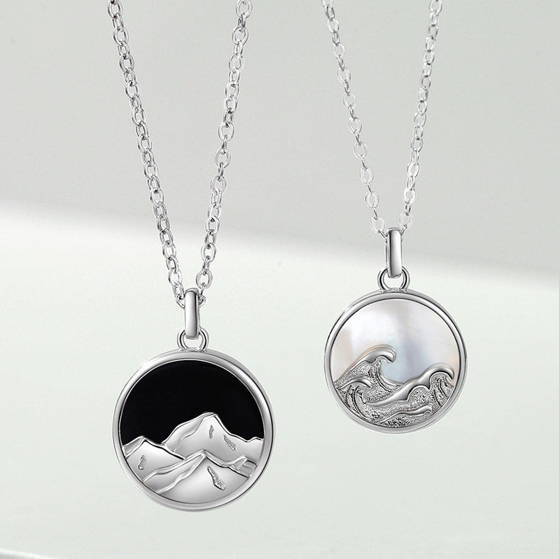 Mountain Ocean Love Coin Necklaces Set for 2