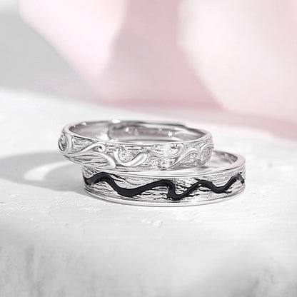 Custom Engraved Love Waves Promise Rings for Couples