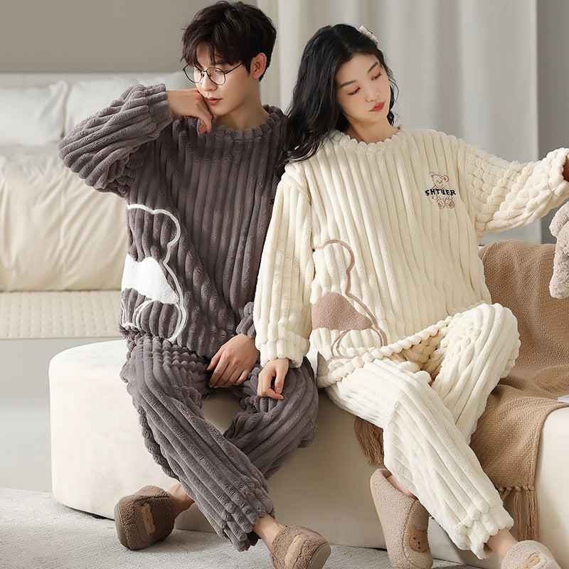Slpbely Couple Pajamas Set Homesuit Winter Coral Fleece Cartoon