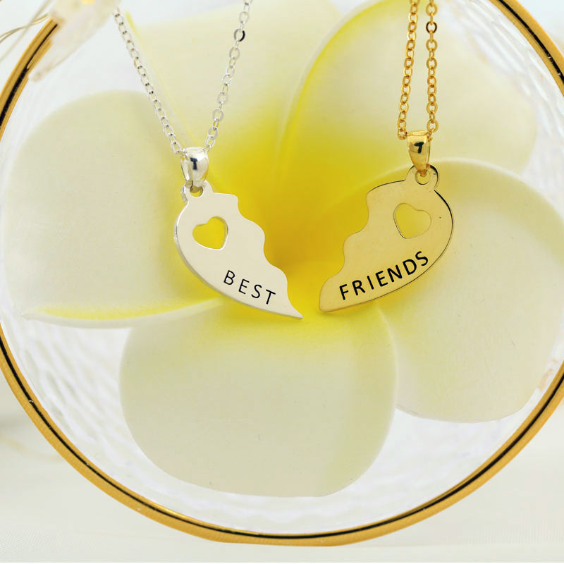Sterling Silver Engraved Friendship Split Half Heart Best Friend Necklaces