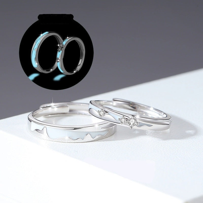 Luminous Matching Rings Set - Solid Sterling Silver - Adjustable Size