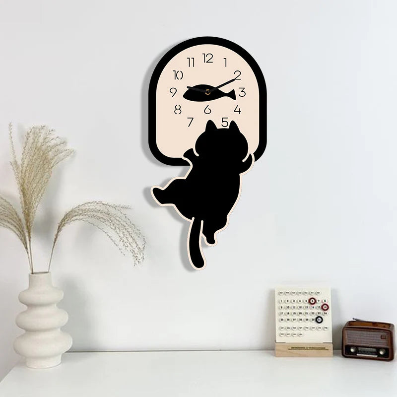 Cute Cat Silent Wall Clock — Kids’ Bedroom Wall Decor (30×30 cm)