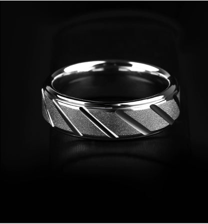 Engraved Mens Wedding Ring Frosted Tungsten