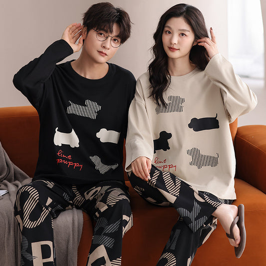 Matching Couple Pajamas Set – 100% Cotton Puppy Silhouette Print