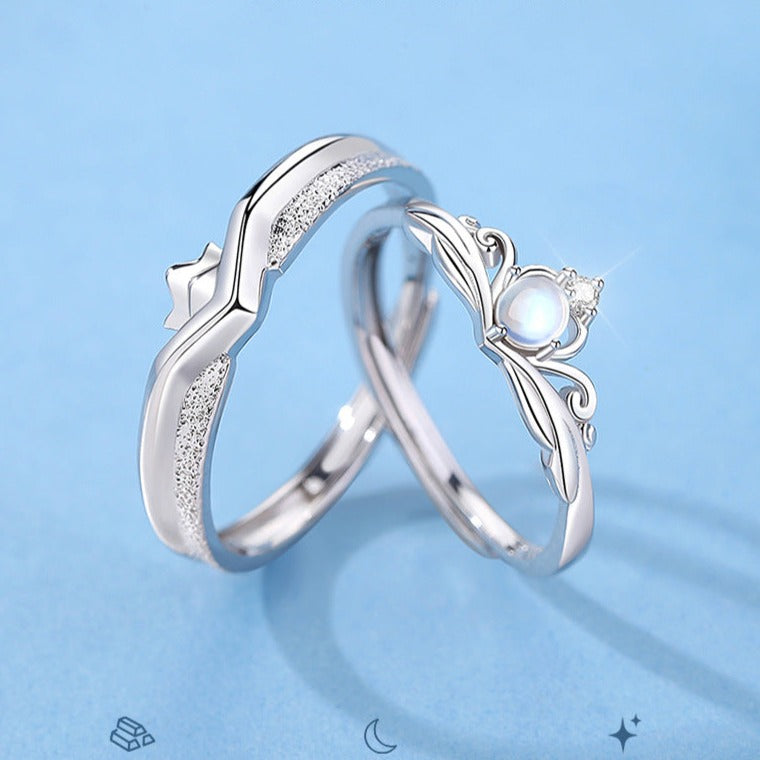 Engraved King Queen Rings Set - Adjustable Size