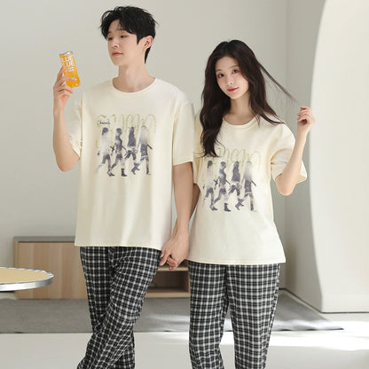 Casual Graphic & Plaid Cotton Couple Lounge Set