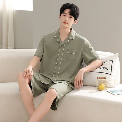 Soft Cotton Couple PJs - Short Sleeve Cardigan Style