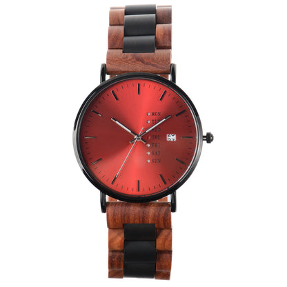 Mens Wood Quartz Watch Luminous Hands and Calendar