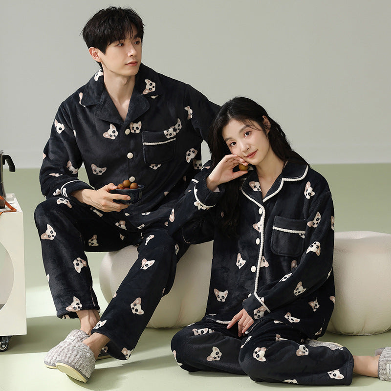 Couple Matching Nightwear Pajamas Set Dog Design Flannel