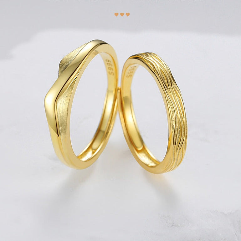 Mountain and Ocean Couple Rings Set - Adjustable Size