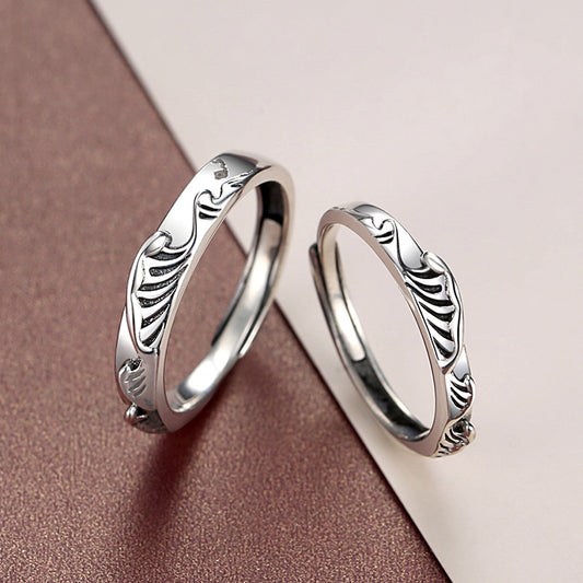 Matching Ocean Waves Promise Rings for Couples