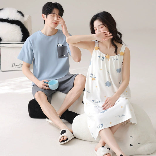 Coordinated Panda Nightgown & Shorts Couple's Set