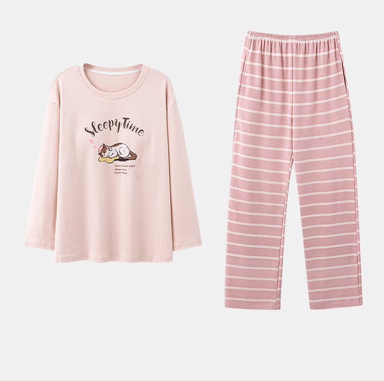 Soft Lounge Couple Pajamas – Cotton Sleepwear with Sleepy Puppy Prints by Gullei