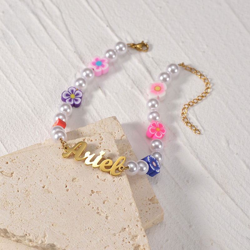 Flower Pearl Charms Name Bracelet