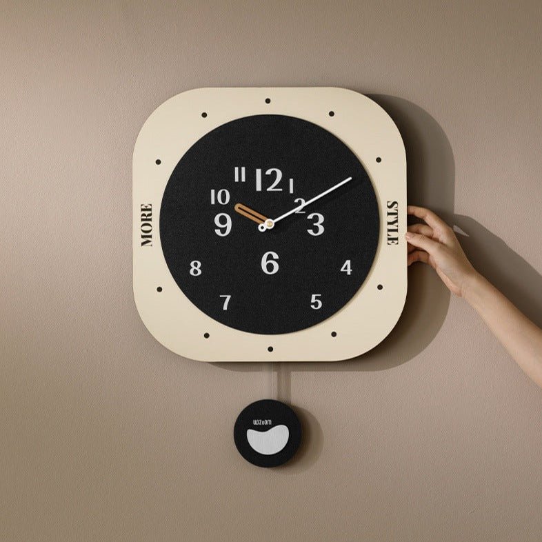 Modern Square Pendulum Silent Wall Clock Cream