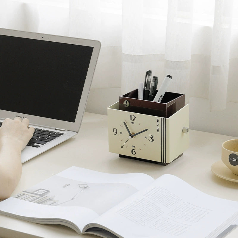 Silent Acrylic Desk Clock with Integrated Storage