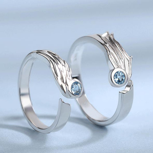 Angel Wings Couple Engagement Rings Set