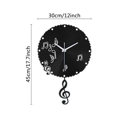 Music Notes Pendulum Silent Wall Clock – Vintage Vinyl Record Design
