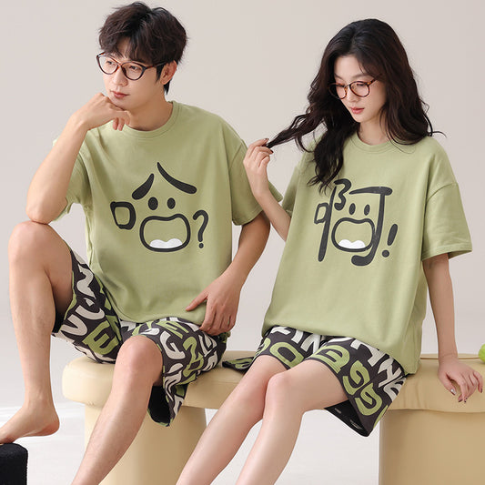 Korean Design Couple Pajamas - Cute Cotton Short Sleeve Set