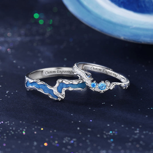 Engraved Galaxy His and Hers Rings Set