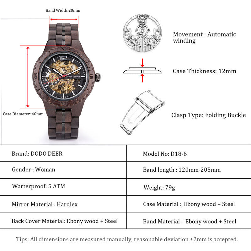 Engraved Matching Wood Couple Watch Set Skeleton Design