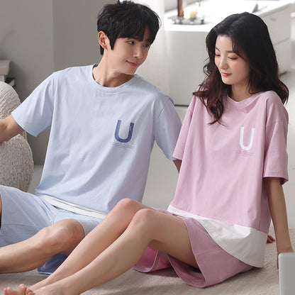 Matching Short Sleeves Shorts Sleepwear Set for Couples