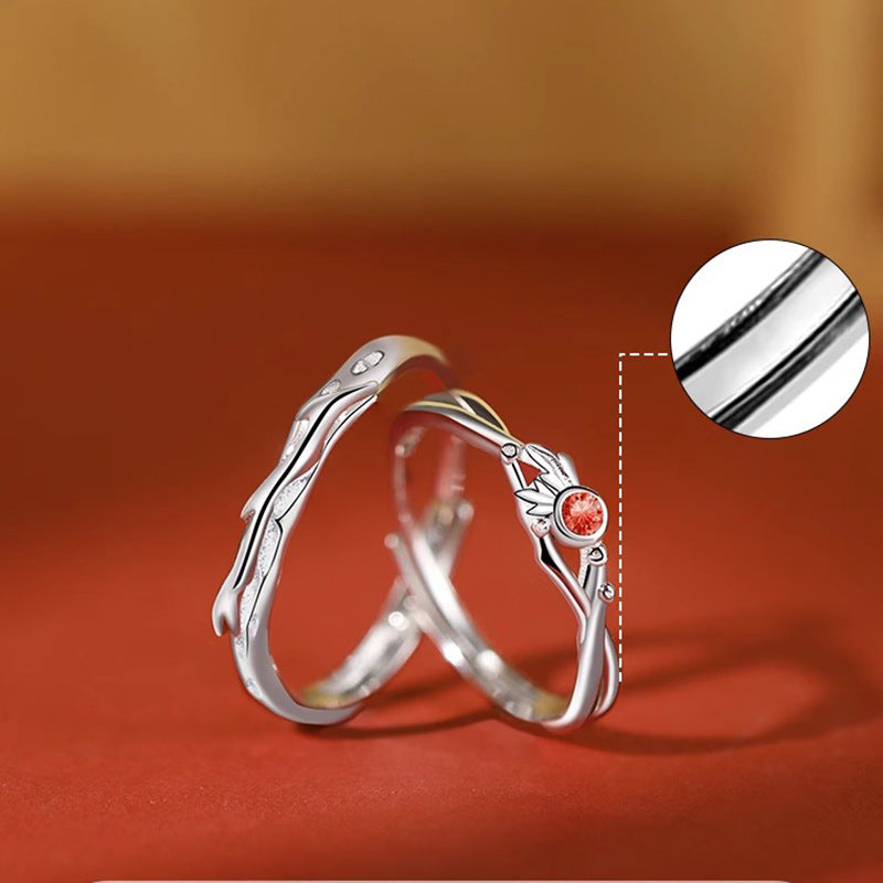 Engraved Rings Set for Couples - Solid Sterling Silver - Adjustable Size