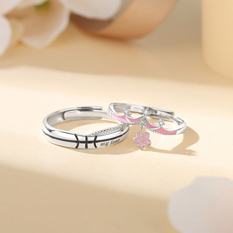 Engraved Matching Crown Rings Set for Couples