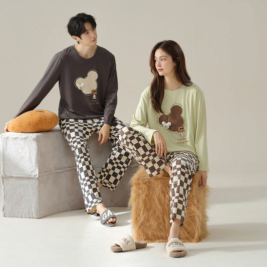 4-Piece Bear Checkered PJs Set for Couples