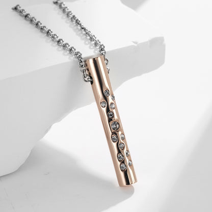 Engraved Vertical Bar Unisex Pendant Necklace