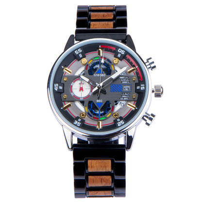 Engraved Mens Wood Multifunctional Watch