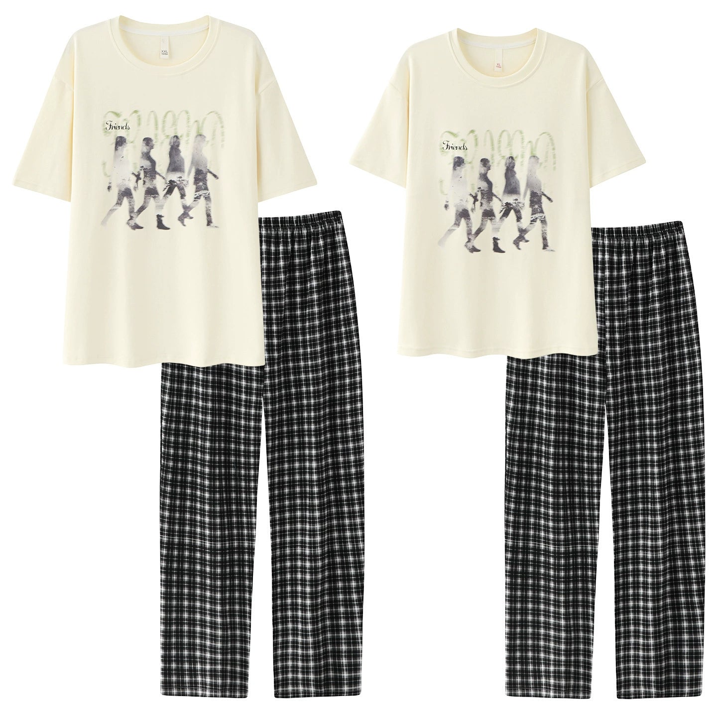Casual Graphic & Plaid Cotton Couple Lounge Set