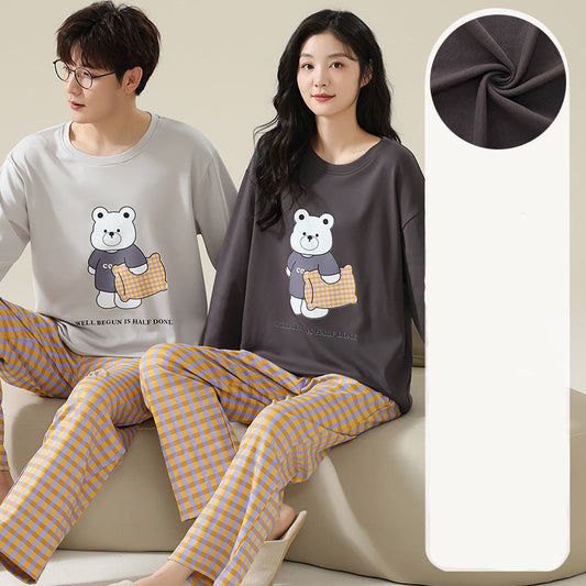 Cute Bear Couple Pajamas - Long Sleeve Cotton Set