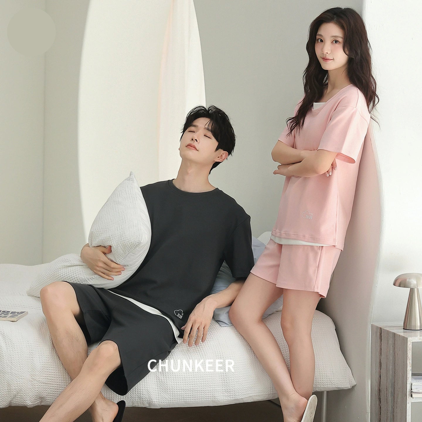 Sporty Minimalist Cotton Couple Lounge Set