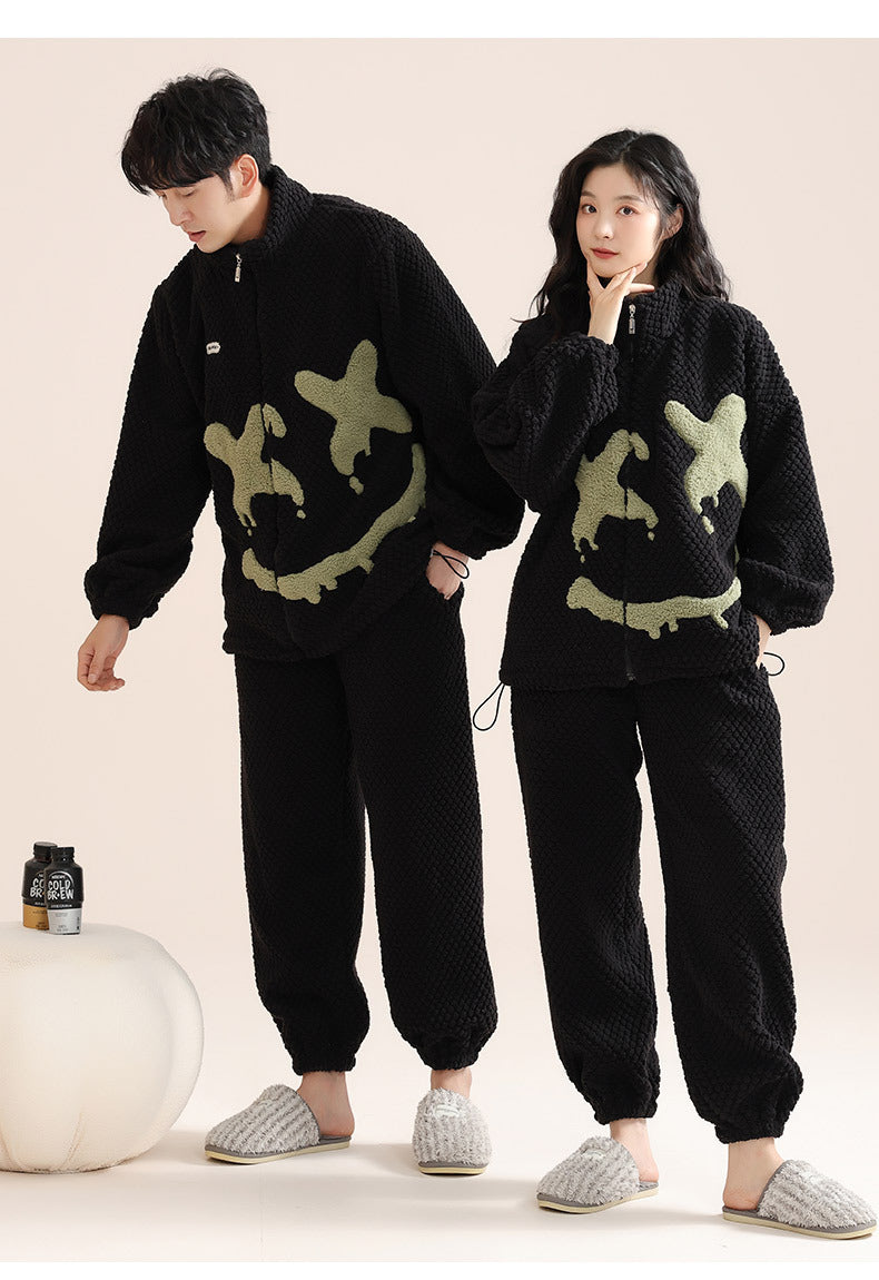 Matching Flannel Zipper Pyjamas Set for Couples