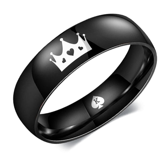 Engraved King Queen Crown Rings Set