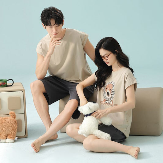 Playful Dog Print Couple's Pajama Set | Healthy Summer Loungewear