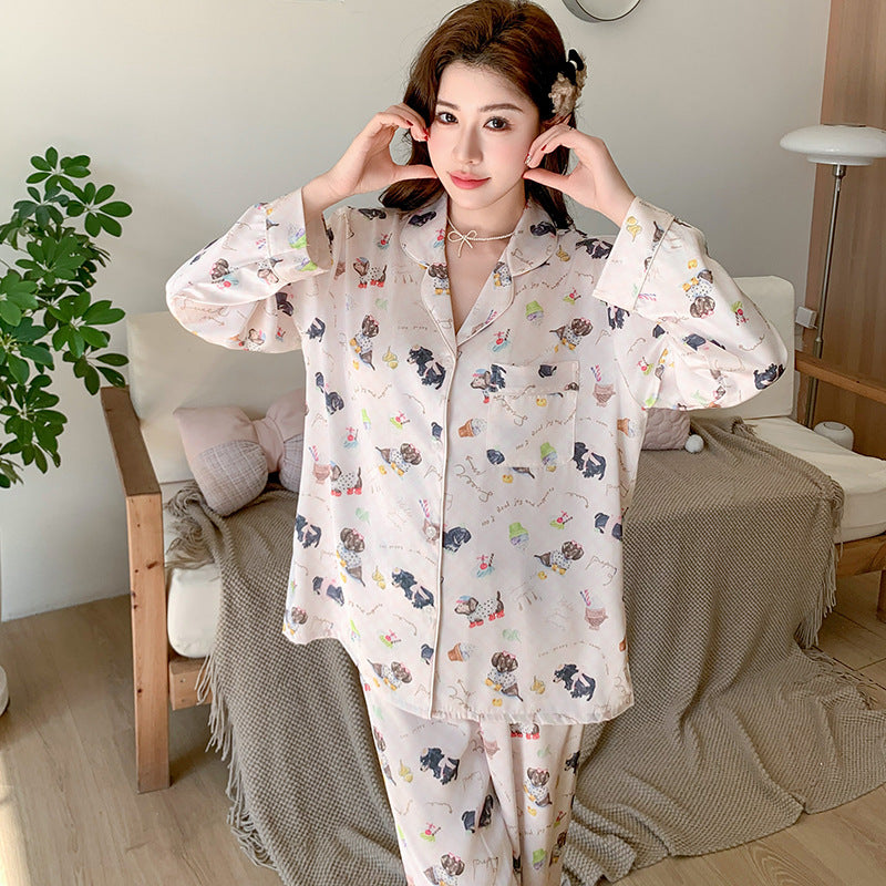 Cute Puppy Print Pajama Set for Women - Gullei
