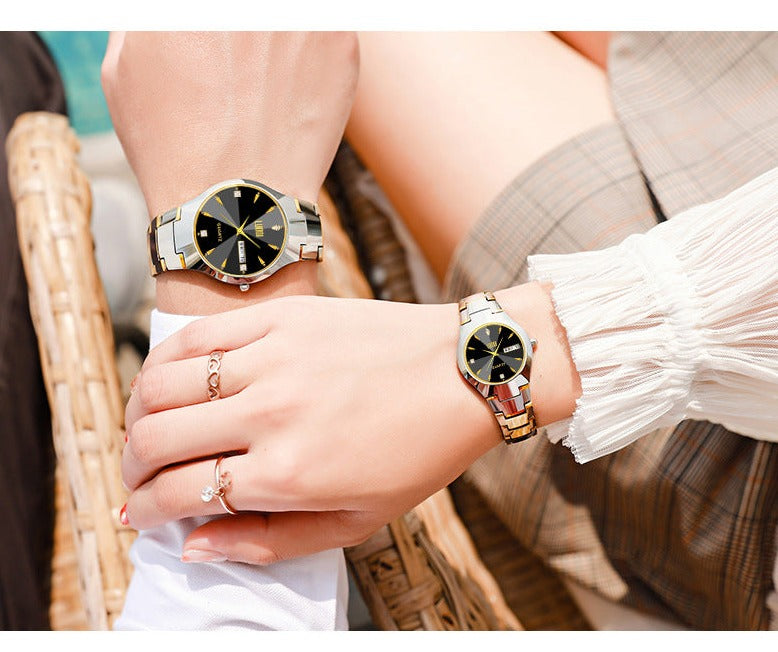 Matching Tungsten Steel Quartz Watch Set for Couples