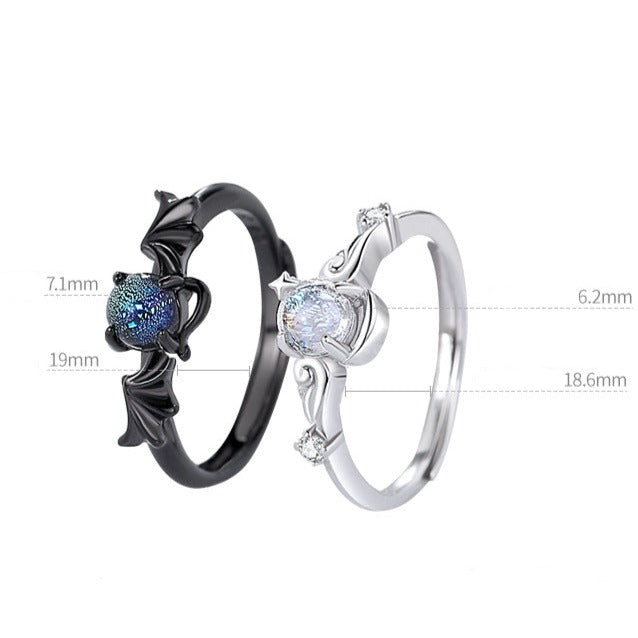 Angel and Devil Couple Rings Set - Adjustable Size