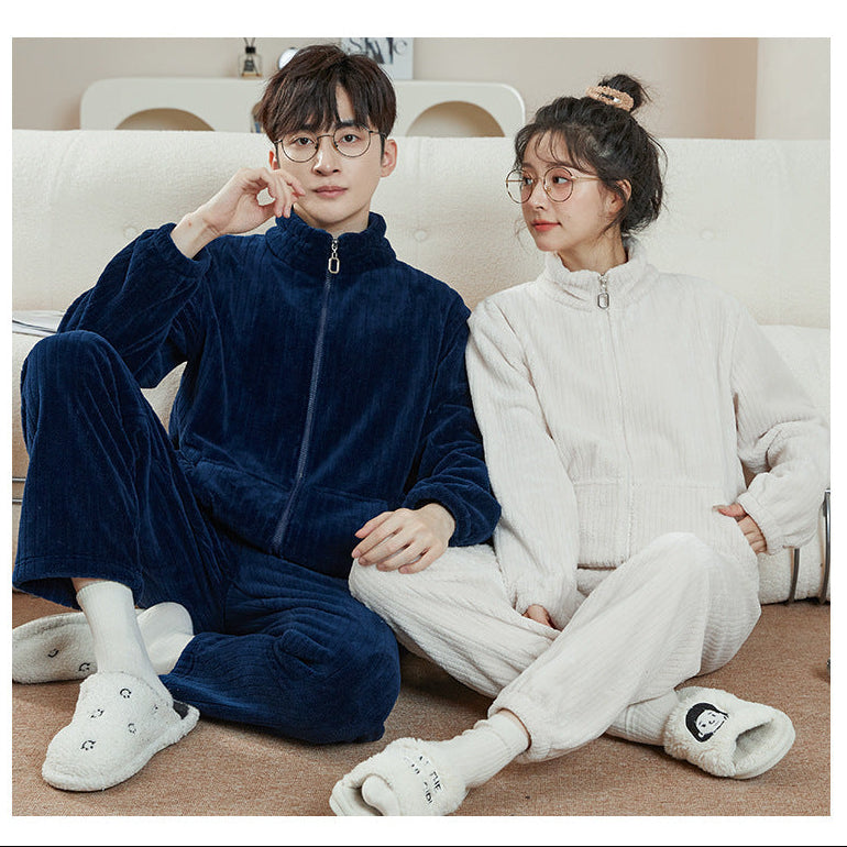 Matching Pajamas Zip-Up Flannel Set – High-Neck, Plush Warmth