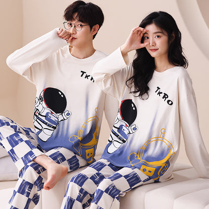 Cute Spaceman Matching Couple Pyjamas Set 100% Cotton