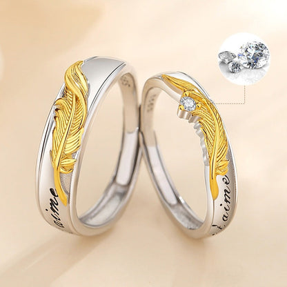 Matching Feather Couple Rings Set - Adjustable Size