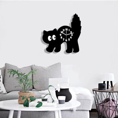 Black Cat Kids Bedroom Silent Wall Clock – Playful Feline Design