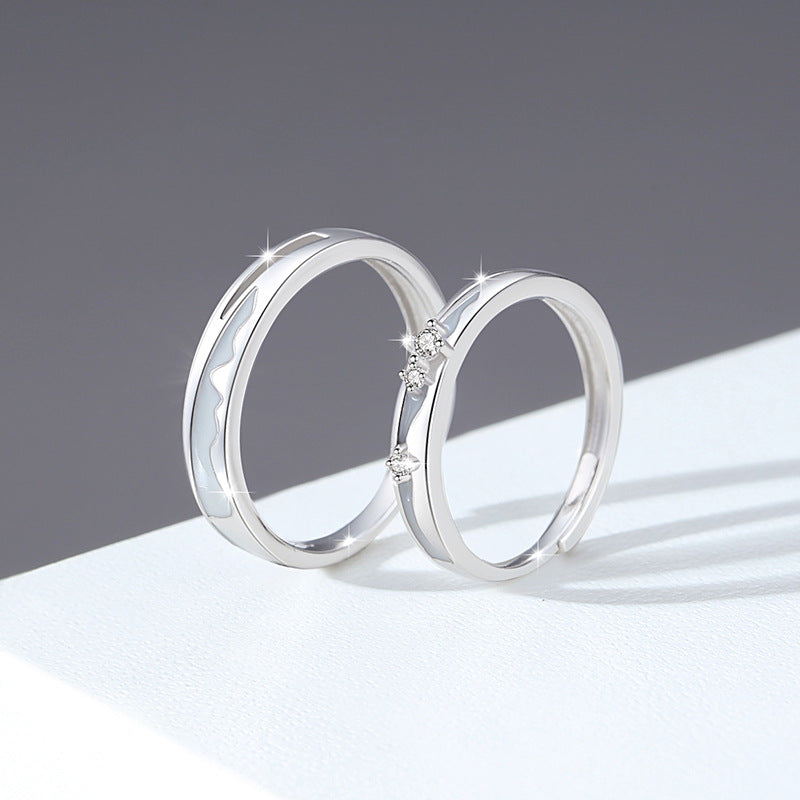 Luminous Matching Rings Set - Solid Sterling Silver - Adjustable Size