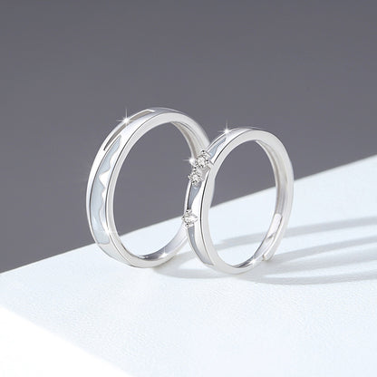 Luminous Matching Rings Set - Solid Sterling Silver - Adjustable Size